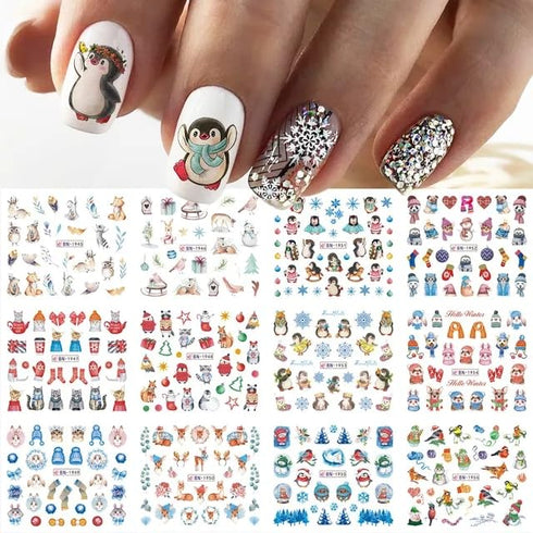 Christmas Nail Stickers for Nail Art Winter Penguin Water Transfer Nail Decals Bear Snowflake Animal Christmas Nail Art Decoration Supplies Manicu...