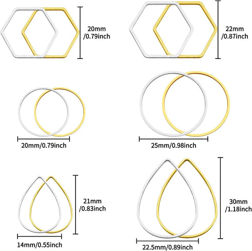 120pcs Hoop Earrings for Jewelry Making,Earring Beading Hoops Hypoallergenic Teardrop Hexagon Round Earring Hoop Open Bezel Pendant Frame for DIY ...