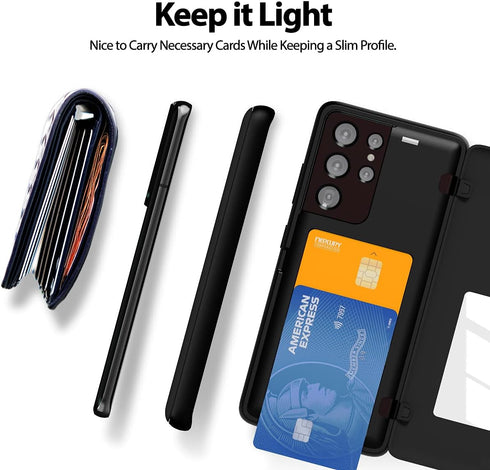 GOOSPERY for Galaxy S21 Ultra 6.8"(2021) Card Holder Wallet Case, Easy Magnetic Door Closure Protective Dual Layer Bumper Sturdy Phone Back Cover ...