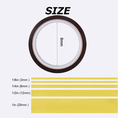 YTFGGY High Temp Tape, 5 Pack Polyimide Tape Multi-Sized 1/8", 1/6",1/4", 1/2", 1"- No Residue Heat Resistant Tape for Sublimation, Protecting CPU...