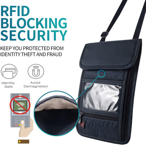 RFID Blocking Passport Holder Wallet with Neck Stash Pouch for Traveling Security Credit ID Card...