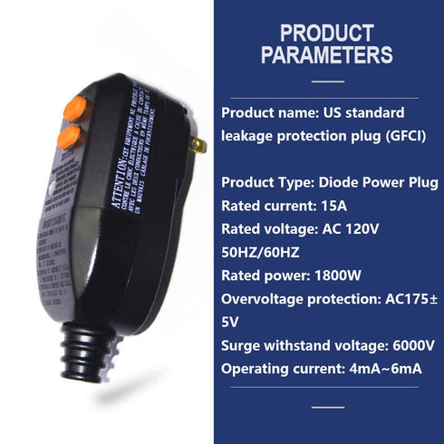 GutReise GFCI Replacement Plug Assembly,Ground Fault Circuit Interrupter Safety RCD Protection Manual Reset 15 Amp Grounded 2 Wires 2-Prongs (2-Pr...