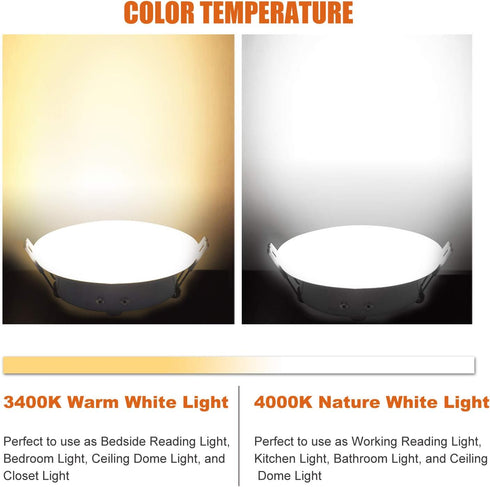 Facon 4.5inch 12V LED RV Puck Light - DLFST4-008/RVR4H-MH34, 3400K Warm White, Full Aluminum Recessed 12Volt Interior Ceiling Lights for RV, Campe...