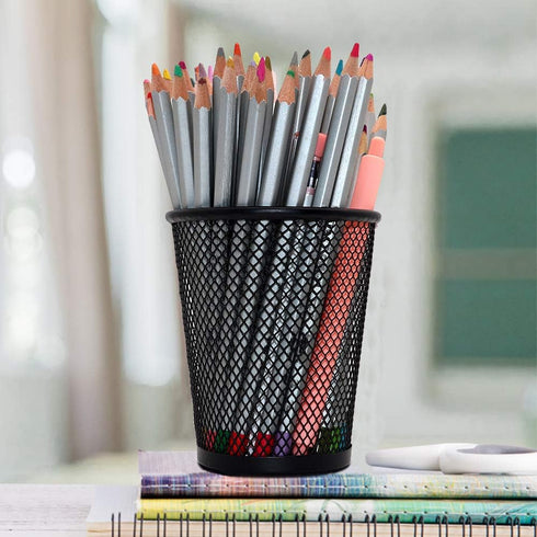 4 Pack Pen Holder Metal Mesh Pencil Holders Round Shaped Pen Holders for Desk Office Wire Mesh Container Pen Organizer,Black...