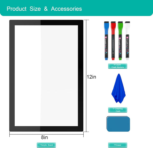 White Board 12x8 Dry Erase Board Whiteboard Magnetic Whiteboard for Fridge, Acrylic Dry Erase Board for Refrigerator, 4 Markers, 1 Cloth, and 1 Er...