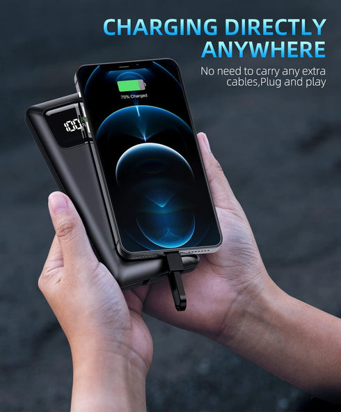 Power-Bank-Portable-Charger - 16000mAh Power Bank Support PD 30W and QC4.0 Fast Charger with Built-in 2 Output Cable and LED Display for iPhone an...