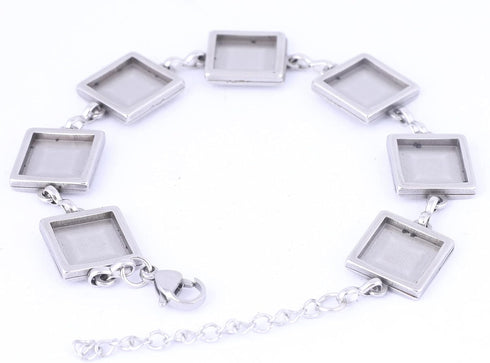 Reidgaller 5pcs Stainlesss Steel Bracelet Making Kit Fit 10mm Square Cabochon Bracelet Bezel Tray Blanks DIY Jewelry Accessories...