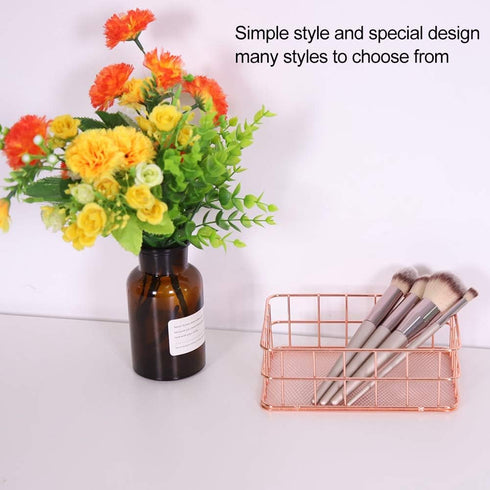 Iron Storage Basket Makeup Small Things Organizer Storage Holder Desktop Decor Iron Box Rose Gold 4 Size(C)...