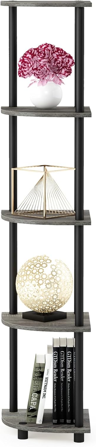Furinno Turn-N-Tube 5 Tier Corner Display Rack Multipurpose Shelving Unit, 1-Pack, French Oak Grey/Black...