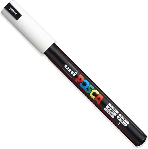 Posca - Ultra Fine to Fine Paint Marker Pens Set - PC-1MR, PC-1M, PC-3M - White Ink - Pack of 3...