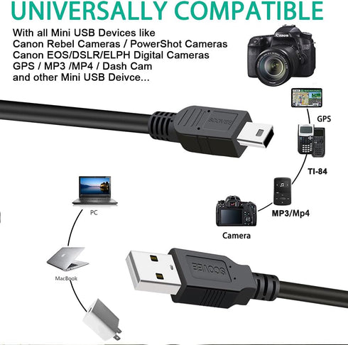 10FT Camera USB Cable Cord for Canon Rebel/PowerShot/EOS/DSLR/ELPH Digital Cameras, Transfer Wire Data Cable for Canon Rebel Camcorder,Vixia PC Co...