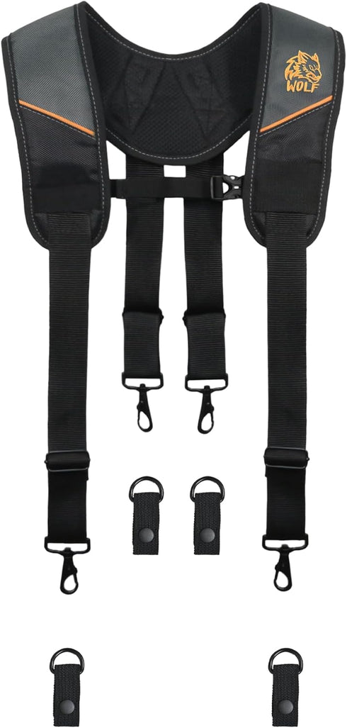 WOLF WTH2115 Padded 4-point Suspenders for Tool Work Belt | Universal Breathable Comfort Lightweight | Contractors Handyman | Pain Stress Relief W...