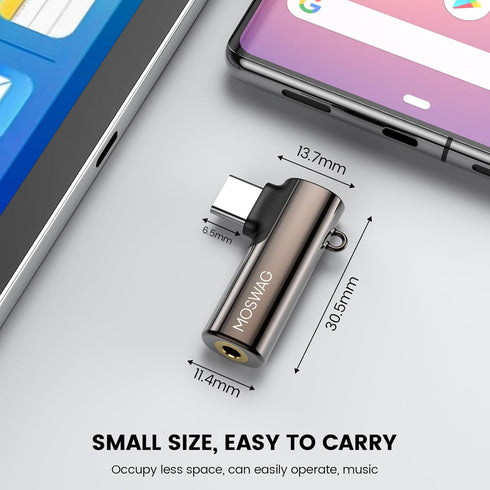 MOSWAG USB C to 3.5mm Jack Type C Headphone Adapter Right Angled Aux Mic Audio Dongle Zinc Alloy Headphone Adapter Compatible with iPhone 15 Plus ...