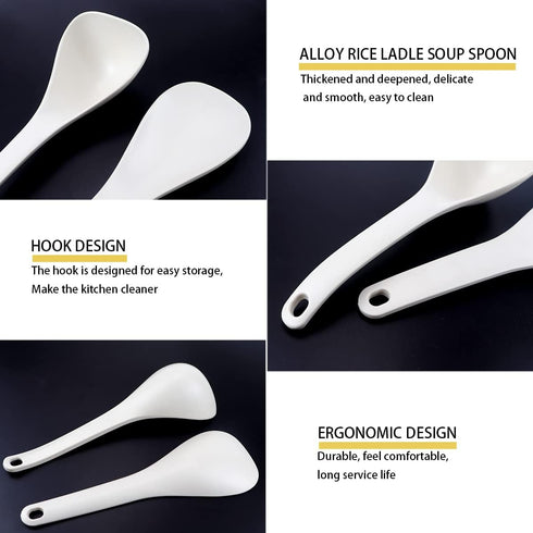 DOERDO 2pcs Rice Paddle Spoon Soup Spoon Heat Resistant Rice Scooper Kitchen Utensil for Mixing, Serving, Cooking, White...