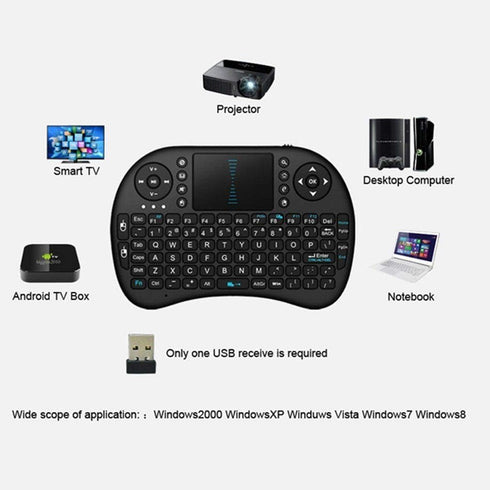Mini Wireless Keyboard - 2.4GHz Controller with Touchpad Mouse Combo by TV xStream, Compatible with Android TV Box, IPTV, HTPC, Smart TV, PC, X-Bo...