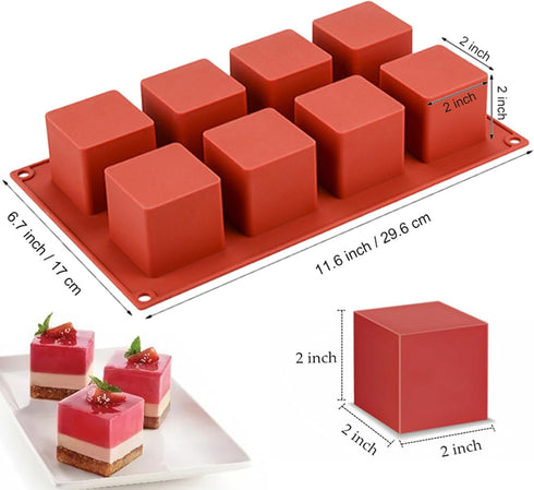 JOERSH Cube Cake Silicone Mold | 2" x 2" x 2" 3D Square Mousse Cake Baking Mold, French Dessert Molds for Chocolate, Jello, Brownie Bites, Ice Cre...