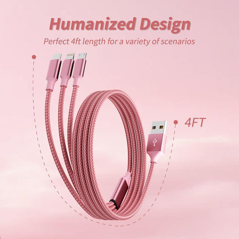 IDISON Multi Charging Cable(2Pack 4FT), 3 in 1 Charging Cable Nylon Braided USB Multi Charger Cable Universal USB Cable with Type C/Micro/IP Port ...