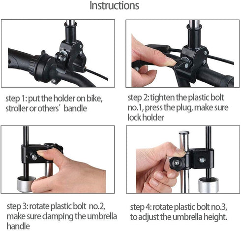 Adjustable Umbrella Mount Holder No Need Any Tooling to Attach Umbrella Clamp, Umbrella Connector Holder to Wheelchairs, Walker, Rollator, Bike, P...