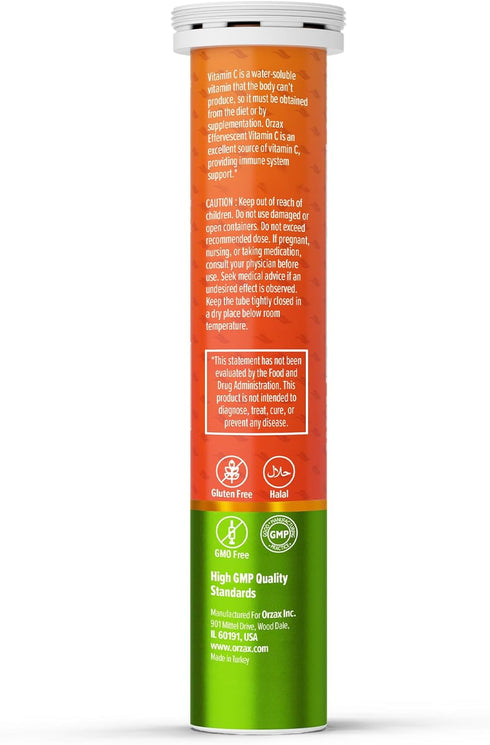 ORZAX Vitamin C 1000mg for Immune Support Supplement - Antioxidant Support - Orange Flavored (20 Effervescent Tablets)...
