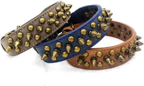 Spiked Dog Collar Soft Pu Leather Mushrooms Rivet Spike Studded Puppy Adjustable Pet Collars for Small Breeds (L, Grey1)...