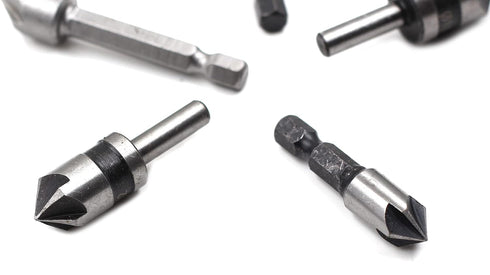 Chiloskit 5pc 5 Flutes 82 Degree Chamfer Countersink Deburring Drill Bit Set Crosshole Cutting Metal Tool Kit for Wood Metal Plastic, WoodWorking ...