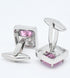 Pink Crystal Square Silver Cufflinks for Men Lady In Gift Case Classic Faceted Gemstone Men's Cufflinks Jewelry Set for Wedding Anniversary Busine...