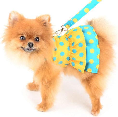 Dog Harness Dress for Small Medium Dogs Female Girls Polka Dots Tutu Skirt Beauty Pet Clothes with Leash 1.6m Cats Apparel Puppy Chihuahua Yorkie ...