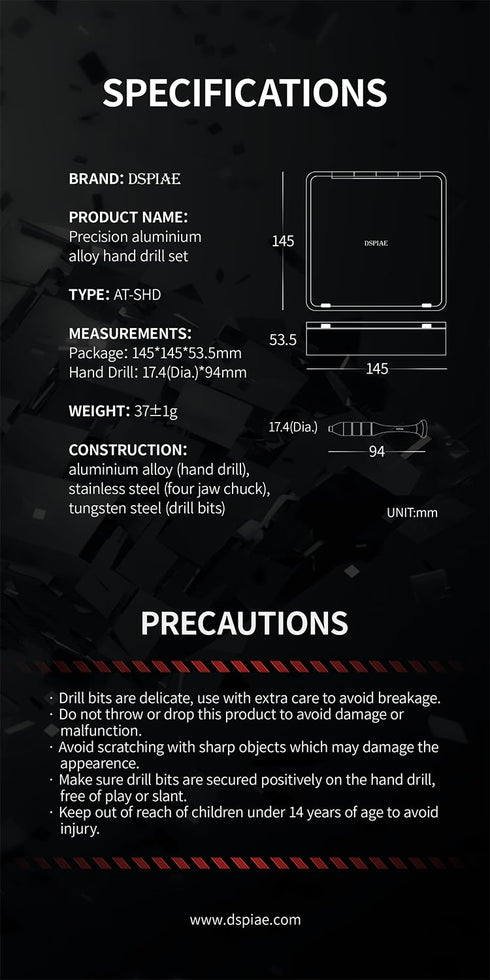 Precision Aluminum Alloy Hand Drill Set, Tungsten Steel Drill Bits (0.3mm-1.2mm)10pcs for Hobby Scale Model, Crafts...