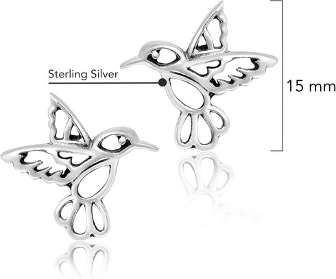AeraVida Adorable Little Hummingbird in Flight .925 Sterling Silver Earrings | Nature-Inspired Sterling Silver Earrings for Women | Bird-Themed Je...