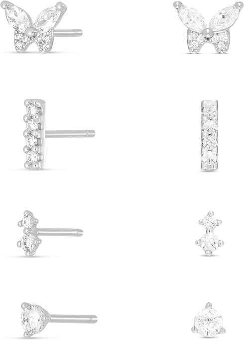 Amazon Essentials Cubic Zirconia Butterfly and Bar Stud Earring Set...