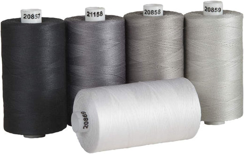 Connecting Threads 100% Cotton Thread Sets - 1200 Yard Spools (Set of 5 - Salt & Pepper)...