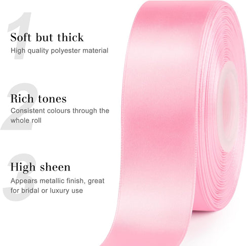 1-1/2 Inches Satin Ribbon, 50 Yards Solid Fabric Ribbon for Flower Bouquet Gift Wrapping Crafts Wedding Party Home Decoration (Pink)...