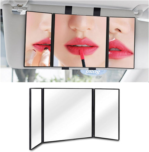 Car Rear View Mirror, Foldable Car Sun Visor Vanity Makeup Cosmetic Mirror, Tri Fold Auto Sun-shading Travel Mirror, Universal Car Rear View Mirro...