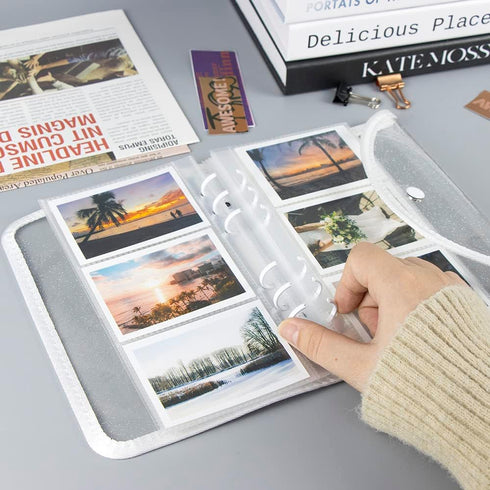 White A6 Binder 6 Ring Glitter PVC Budget Binder with Snap Button Closure, Loose Leaf Notebook Shell for Photocard Album, Cash Envelopes System, J...