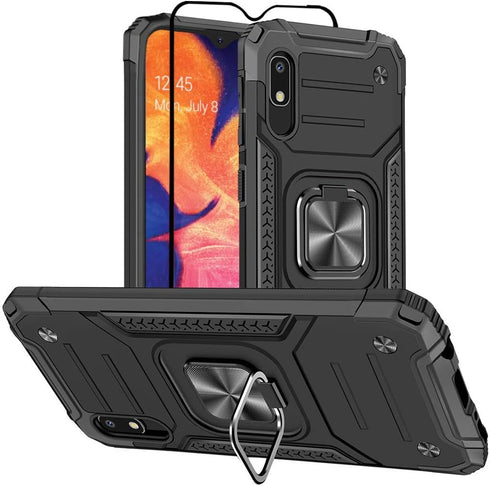 Samsung Galaxy A10e Case, Samsung a10e Case, with Tempered Glass Screen Protector, Hard Rubber Bumper with 360° Rotation Ring Kickstand Cases for ...