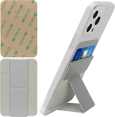 WWW Card Holder with Stand for Back of Phone,Secure Stick on Wallet,PU Leather Credit Cards Holder for Cell Phone with 3M Adhesive Sticker for Sma...