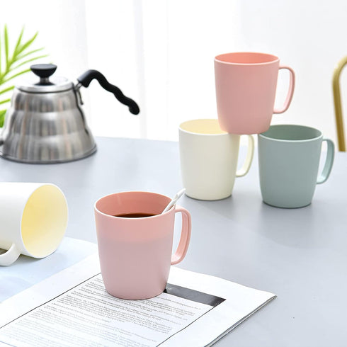 Coffee Mugs Set of 5, 10 Ounce Unbreakable Plastic Cups With Handle, 3 Basic Colors, Dishwasher Safe...
