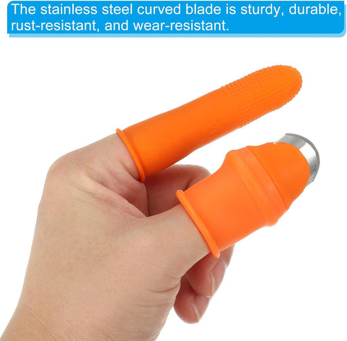 PATIKIL Small Silicone Thumb Knife Set, 12Pcs Harvesting Plant Knife Finger Guard Protector Gardening Trim Tool for Picking Fruit Vegetable, Orang...