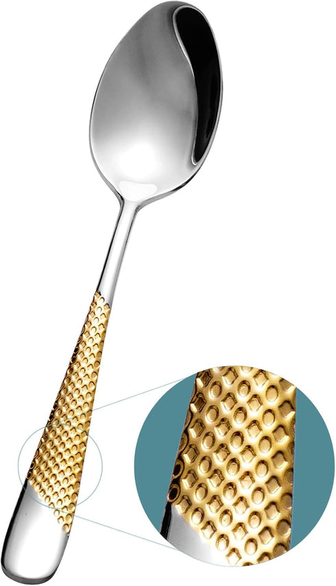 Xideman® Premium 6 Piece Silver Gold Dinner Spoon with Hammered, 18/10 Stainless Steel Fine Soup Spoon, 7.95" Golden Tablespoons for Home, Kitchen...