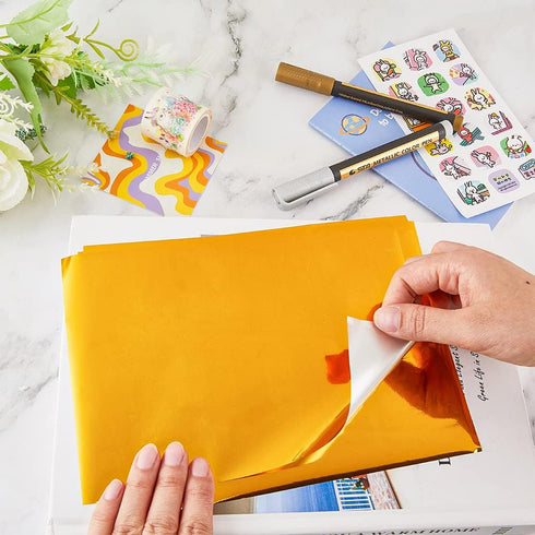 SUPERFINDINGS 100Pcs A5 Hot Foil Transfer Sheets Gold Hot Foil Stamping Papers 21.1x14.6cm Heat Transfer Foil Paper for Card Making Craftwork Scra...