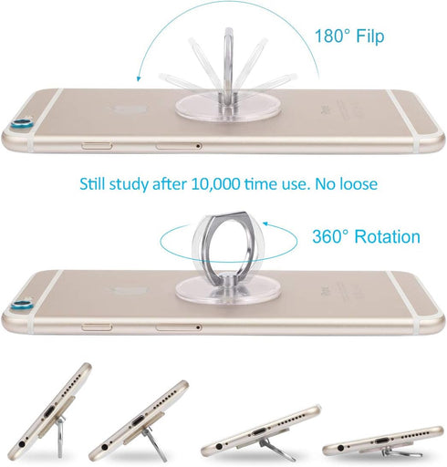 Transparent Phone Ring Holder Grip, Clear Cell Phone Accessories, Ring Holder 360 Degree Rotation 180 Degree, Flip Ring Grip Finger Ring Stand Kic...