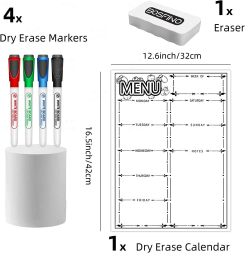 Magnetic Dry Erase Whiteboard for Fridge, Weekly Meal Planner Whiteboard for Kitchen Refrigerator, 16inch x 12inch - with 4 Whiteboard Markers and...
