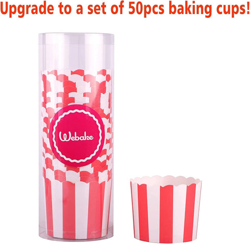 Webake 50pcs Full Size 6oz Paper Baking Cups Red Cupcake Liners Paper Snack Cups for Popcorn Cupcake Muffin Case Cupcake Bath Bomb, for Movie Part...