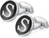 HONEY BEAR Initial Alphabet Letter Cufflinks Round for Mens Wedding Gift,Black A-Z...
