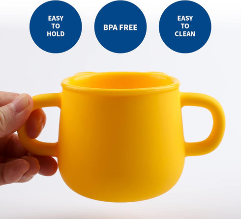 BLUE GINKGO Silicone Toddler Cups - Open Cup for Baby with Handles | Made in Korea | 8oz Training Open Cups for Toddlers 1-3 (Yellow)...