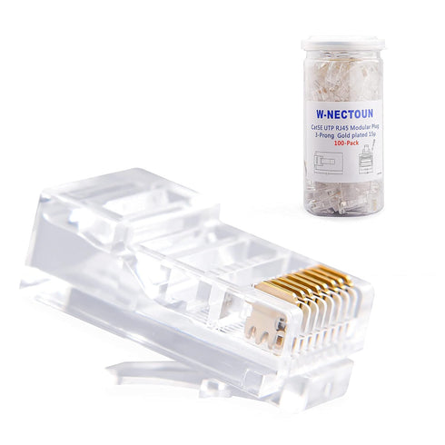 Cat5e RJ45 Connectors,100-PACK Cat5 Ends/Cat 5 Connector/Cat 5e RJ45 Modular Plugs(3-Prong Gold Plated 15?),UTP Network Plug for Solid Strand Cabl...