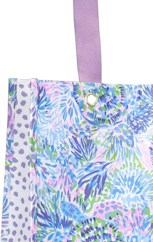 Lilly Pulitzer Purple/Blue Market Shopper Bag, Reusable Grocery Tote with Comfortable Shoulder Straps, Shell of a Party...