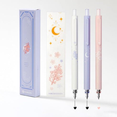 Kaco ROCKET Gel Pens Cute Stationery 3 Pieces Set, 0.7mm Medium Point, 2 Black Ink and 1 Coral Ink, Quick Drying Aesthetic Cute Pens Christmas Gif...
