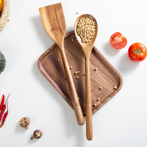 Giant Acacia Wood Cooking Utensils, Strong Wooden Spoons Spatula, 17" Long Handle Kitchen Utensil for Cooking, Large Wood Scoop Spoons Serving Hea...