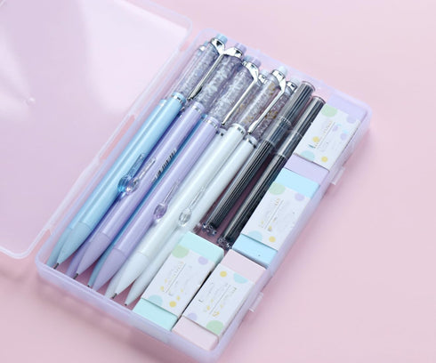 Clear Beads Top Style 0.7mm Mechanical Pencils Set, 9pcs Mechanical Pencils and 80pcs 0.7mm Refill and 4pcs Erasers for School Writing, Drafting G...